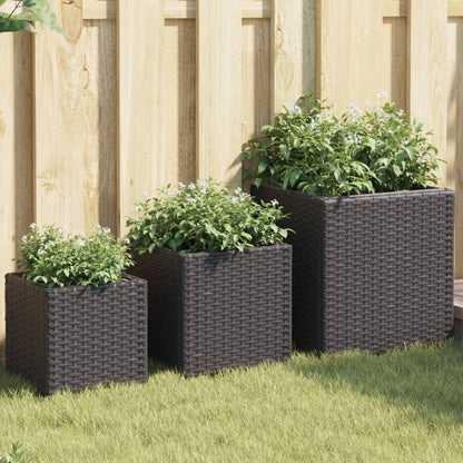 vidaXL Garden Planters 3 pcs Black Poly Rattan 1