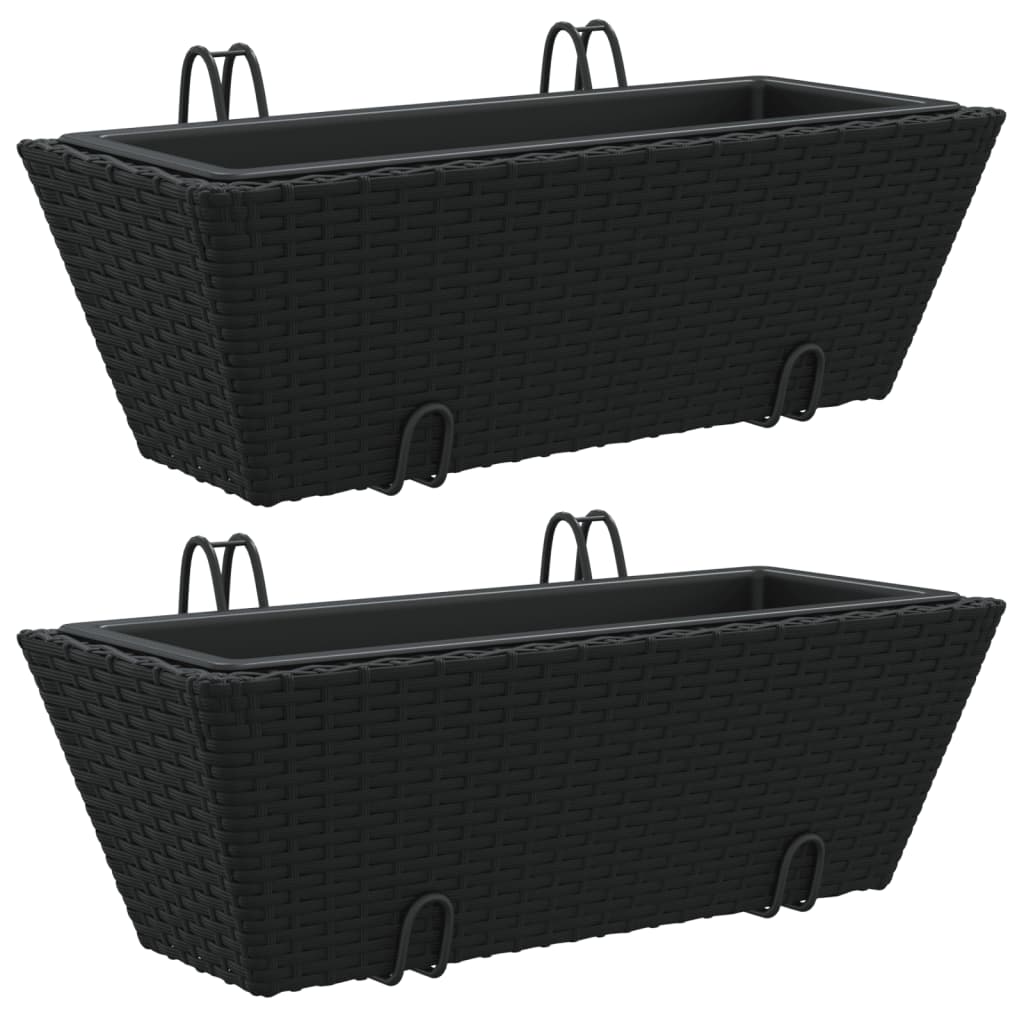vidaXL Planters with hooks 2 pcs Black Poly Rattan 2