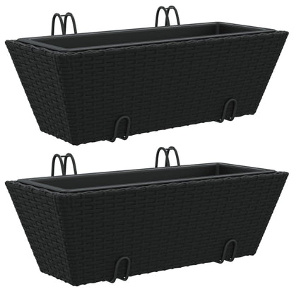 vidaXL Planters with hooks 2 pcs Black Poly Rattan 2