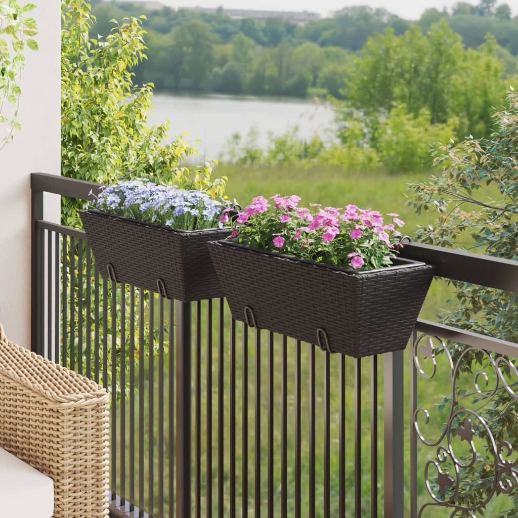 vidaXL Planters with hooks 2 pcs Black Poly Rattan 3