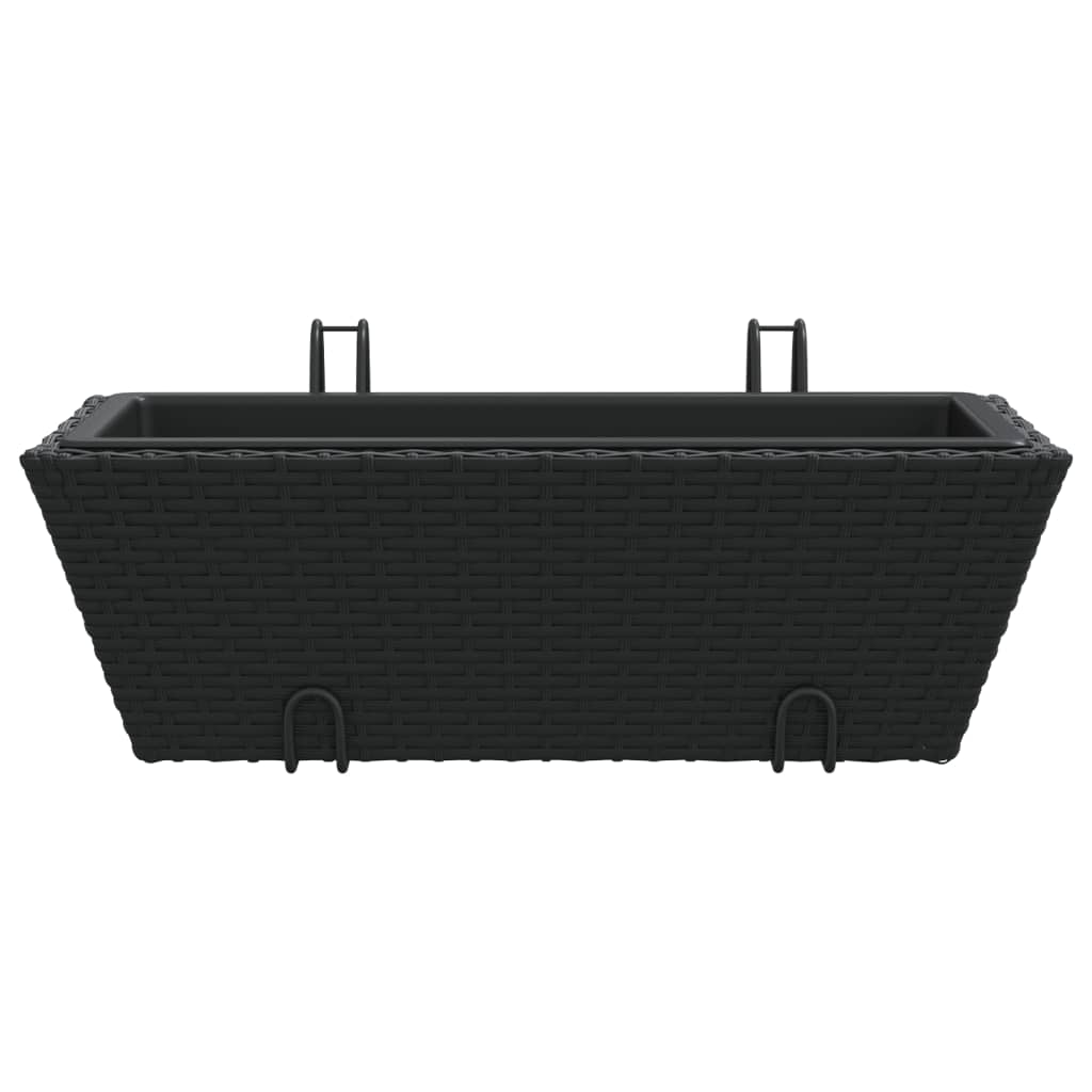 vidaXL Planters with hooks 2 pcs Black Poly Rattan 5