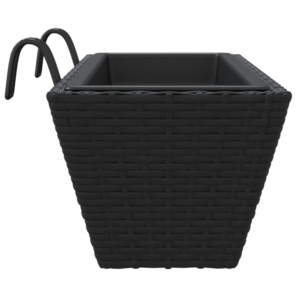 vidaXL Planters with hooks 2 pcs Black Poly Rattan 6