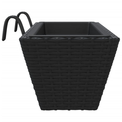 vidaXL Planters with hooks 2 pcs Black Poly Rattan 6