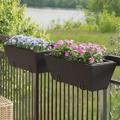 vidaXL Planters with hooks 2 pcs Black Poly Rattan 1