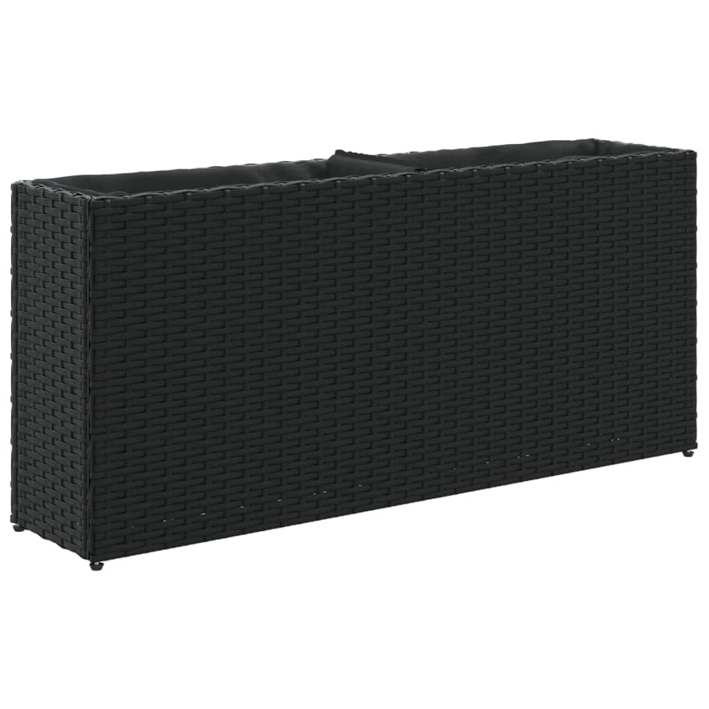 vidaXL Garden Planter with 2 Pots Black 90x20x40 cm Poly Rattan 2