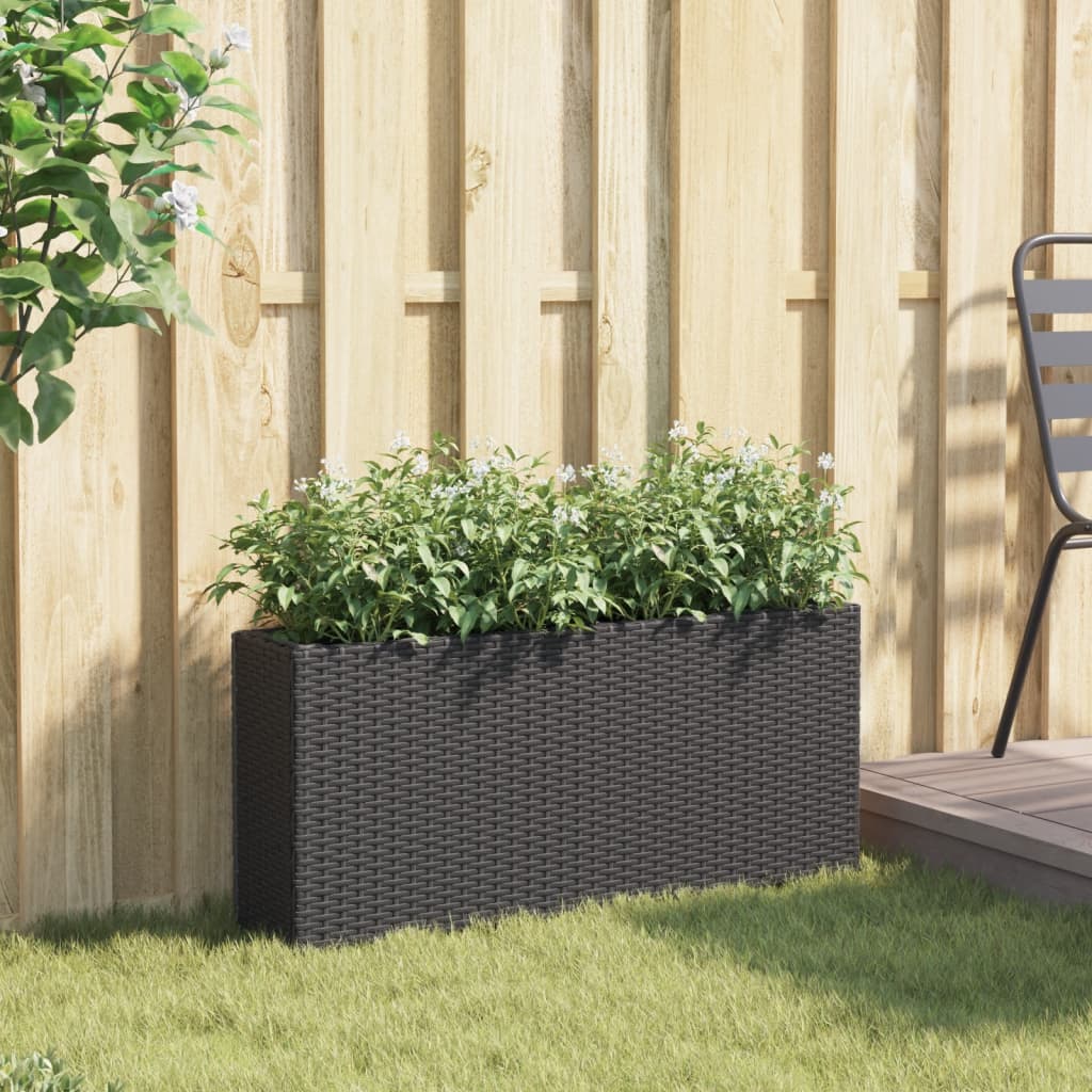 vidaXL Garden Planter with 2 Pots Black 90x20x40 cm Poly Rattan 3