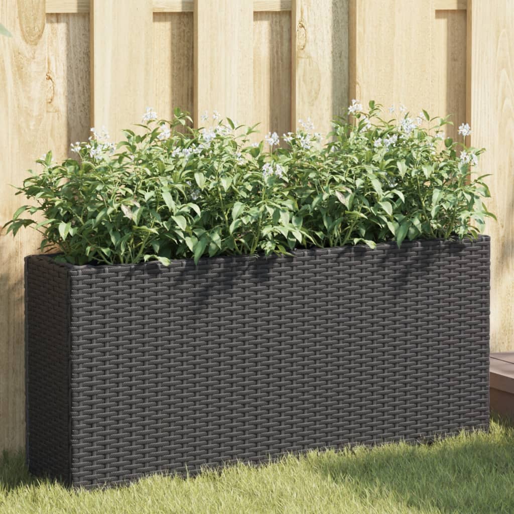 vidaXL Garden Planter with 2 Pots Black 90x20x40 cm Poly Rattan 1