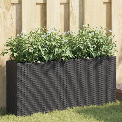 vidaXL Garden Planter with 2 Pots Black 90x20x40 cm Poly Rattan 1