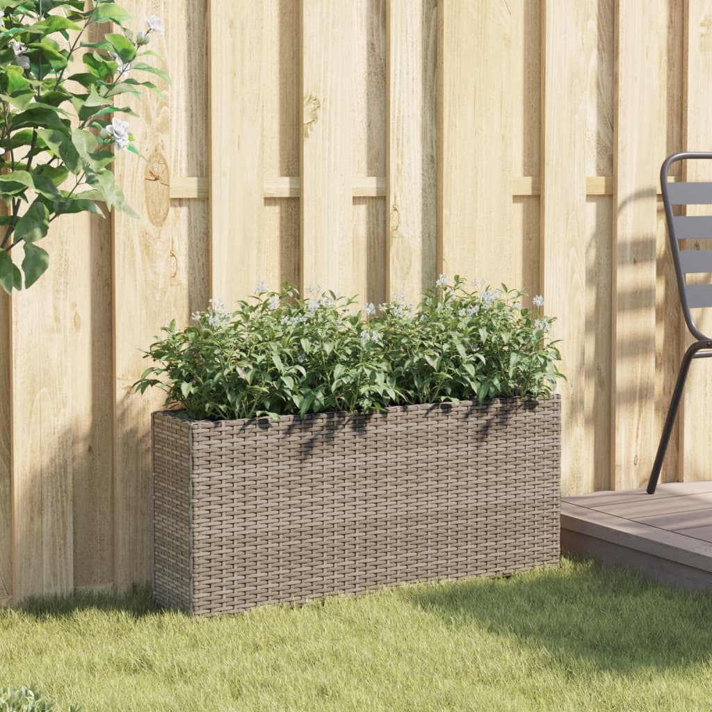 vidaXL Garden Planter with 2 Pots Grey 90x20x40 cm Poly Rattan 3