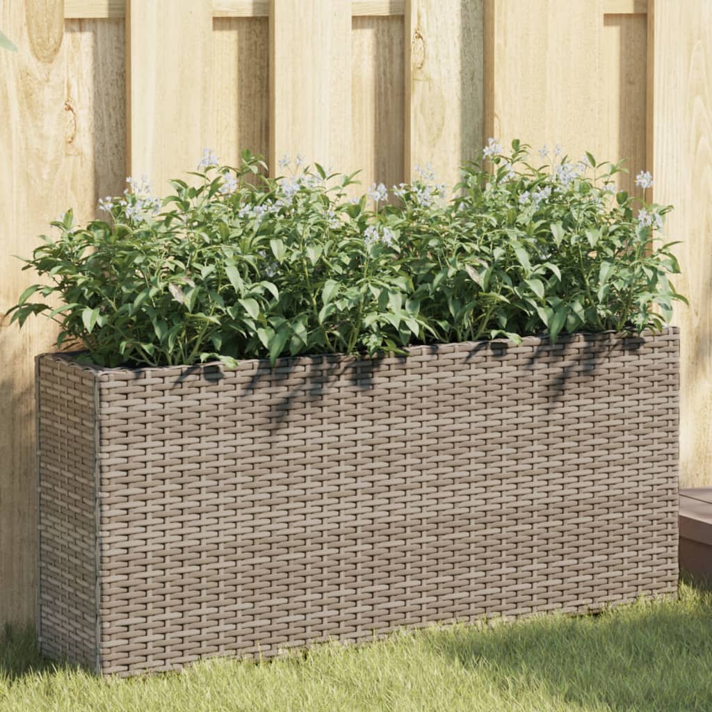 vidaXL Garden Planter with 2 Pots Grey 90x20x40 cm Poly Rattan 1
