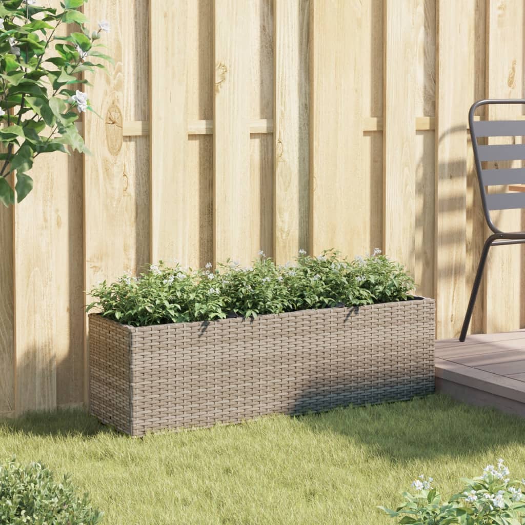 vidaXL Garden Planter with 3 Pots Grey 105x30x32 cm Poly Rattan 3
