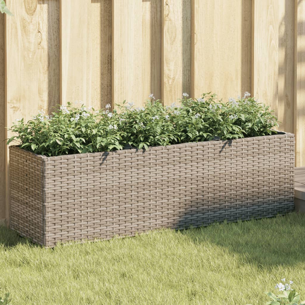 vidaXL Garden Planter with 3 Pots Grey 105x30x32 cm Poly Rattan 1