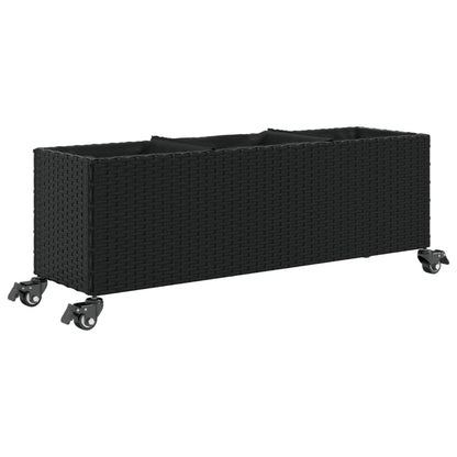 vidaXL Garden Planter with Wheels and 3 Pots Black 107x32x38 cm Poly Rattan 2