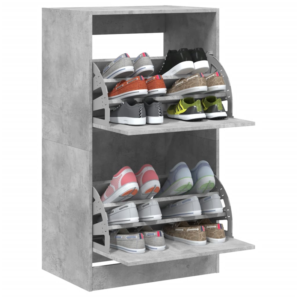 vidaXL Shoe Cabinet with 2 Flip-Drawers Concrete Grey 60x42x108 cm 4