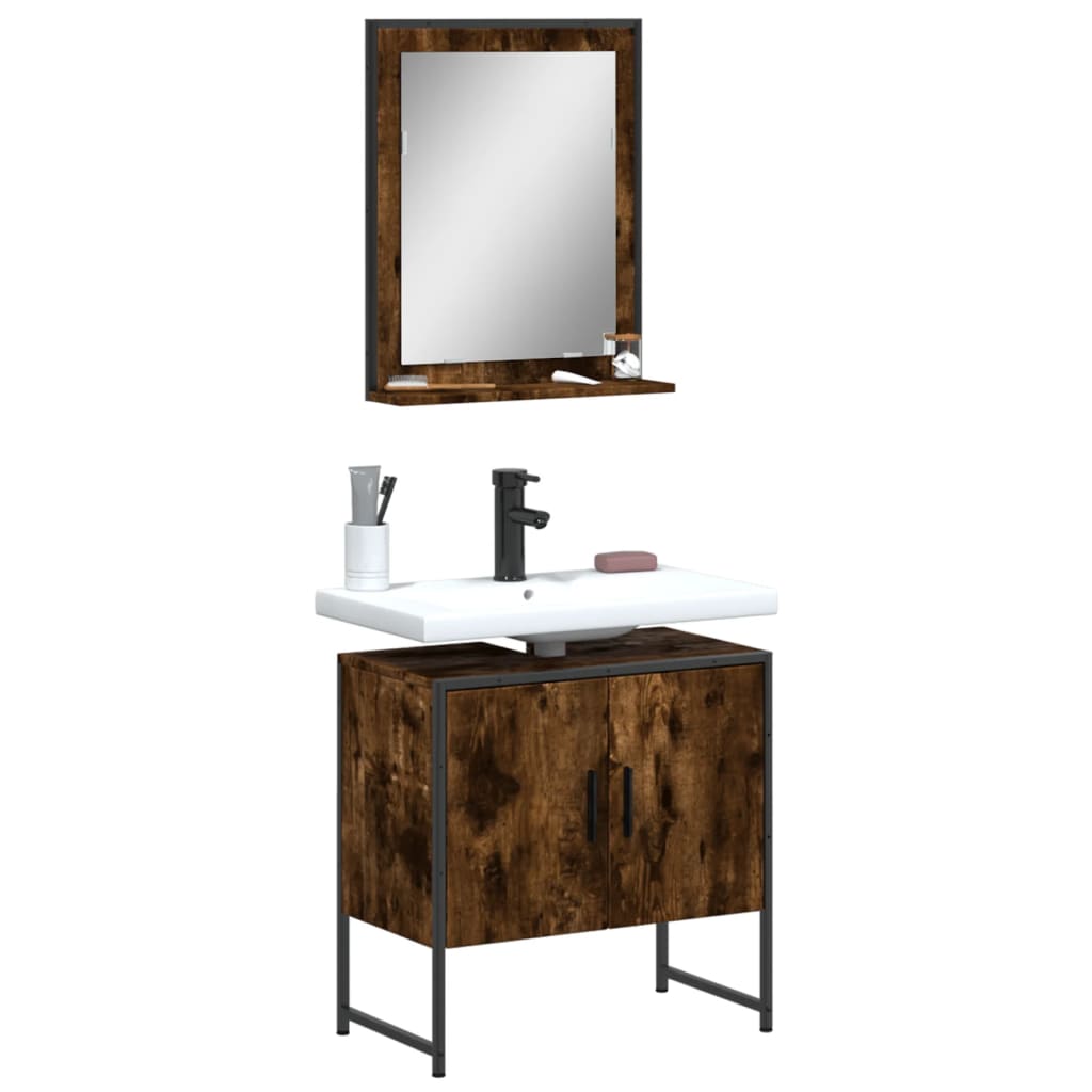 2 Piece Bathroom Cabinet Set Engineered Wood Smoked oak