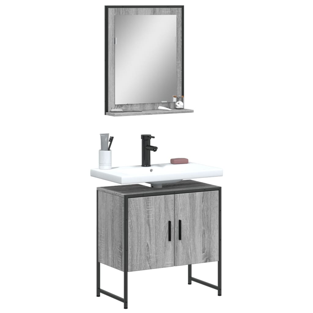 2 Piece Bathroom Cabinet Set Engineered Wood Grey sonoma