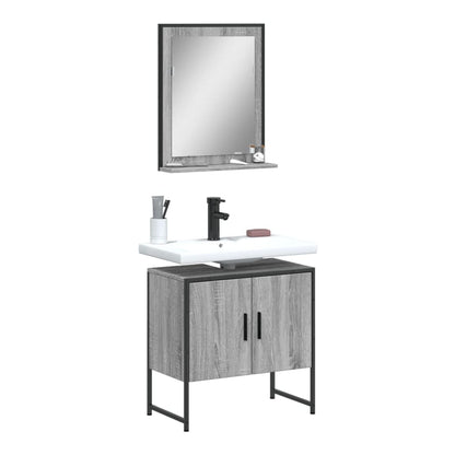 2 Piece Bathroom Cabinet Set Engineered Wood Grey sonoma