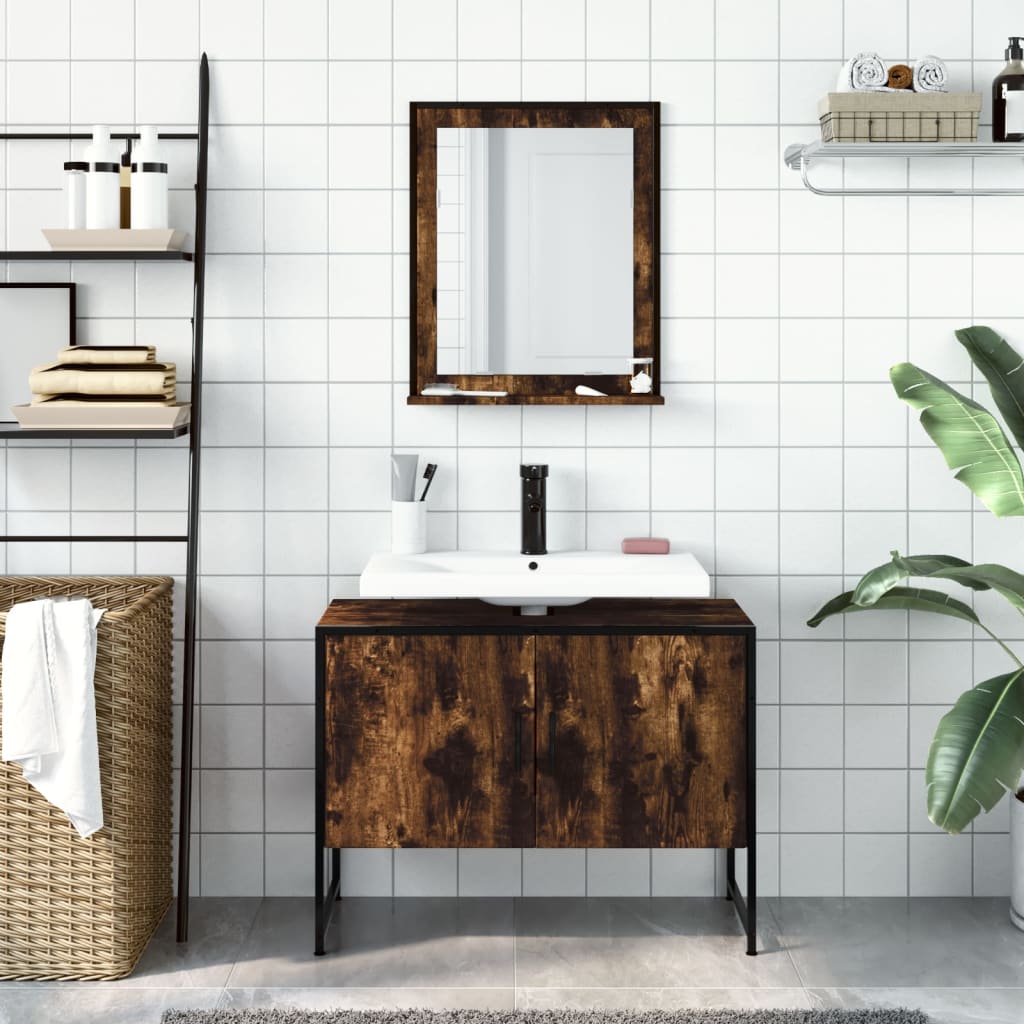 2 Piece Bathroom Cabinet Set Engineered Wood Smoked oak