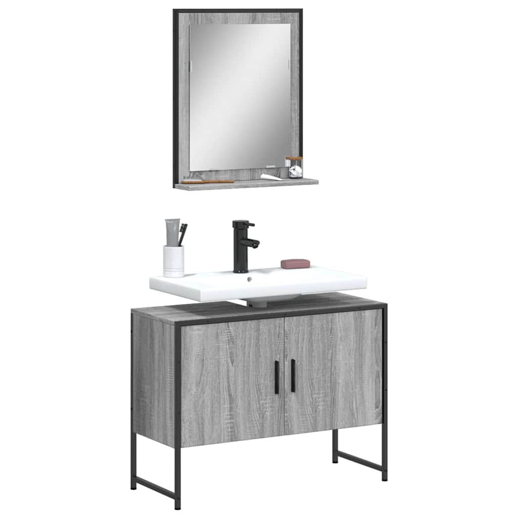 2 Piece Bathroom Cabinet Set Engineered Wood Grey sonoma