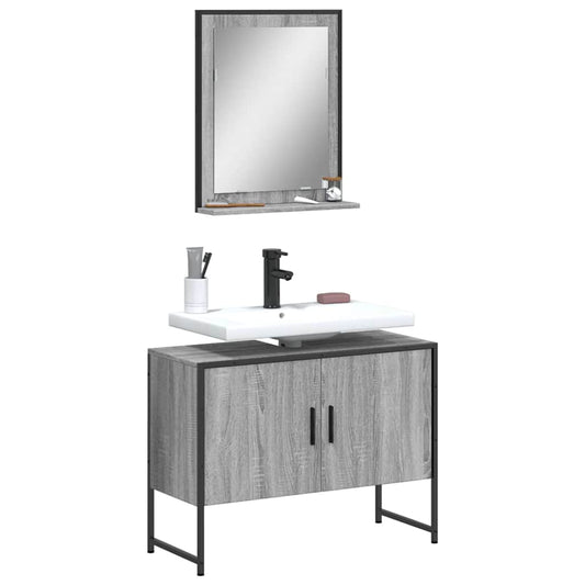 2 Piece Bathroom Cabinet Set Engineered Wood Grey sonoma