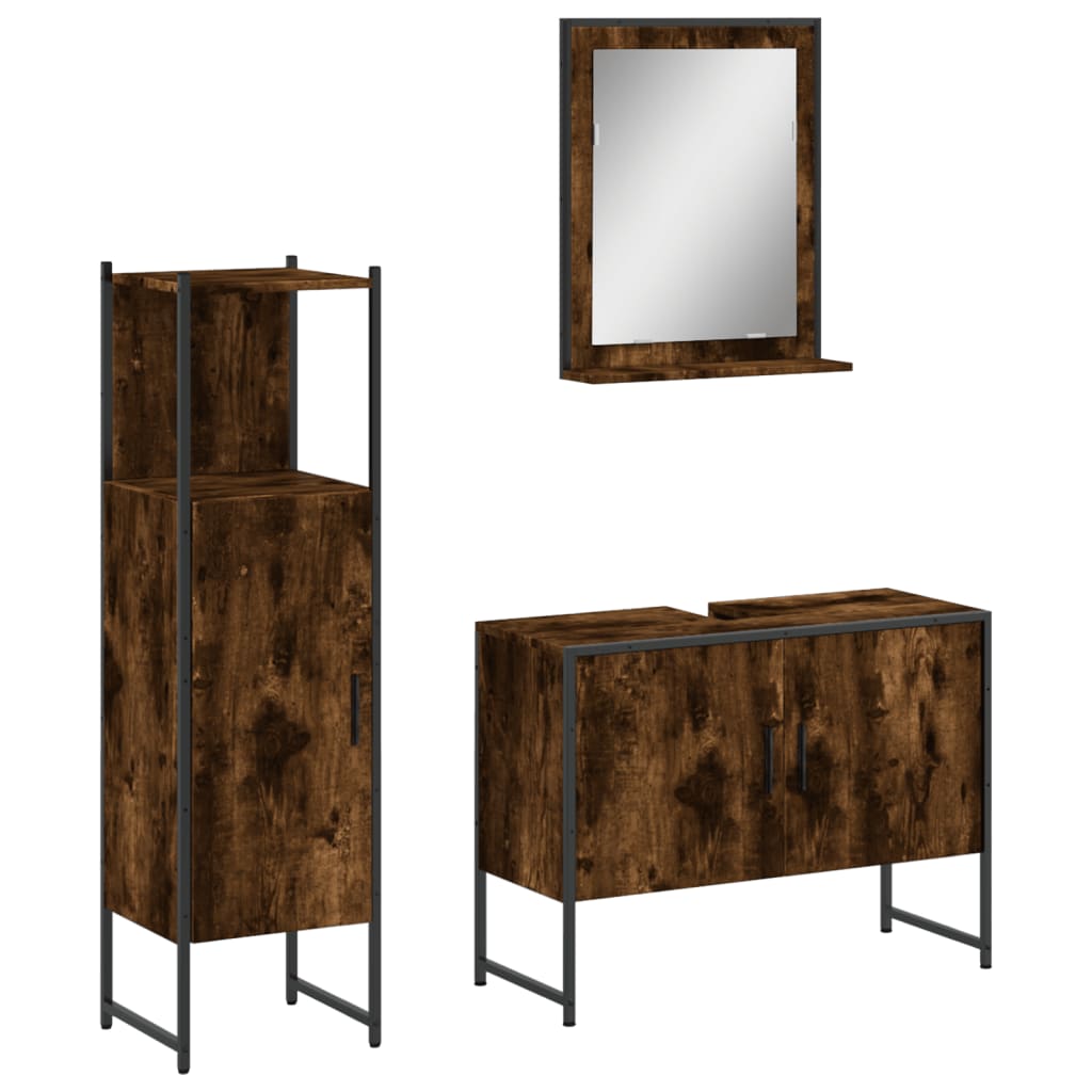 3 Piece Bathroom Cabinet Set Engineered Wood Smoked oak