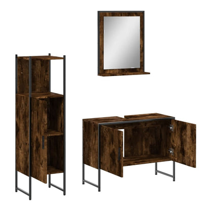 3 Piece Bathroom Cabinet Set Engineered Wood Smoked oak
