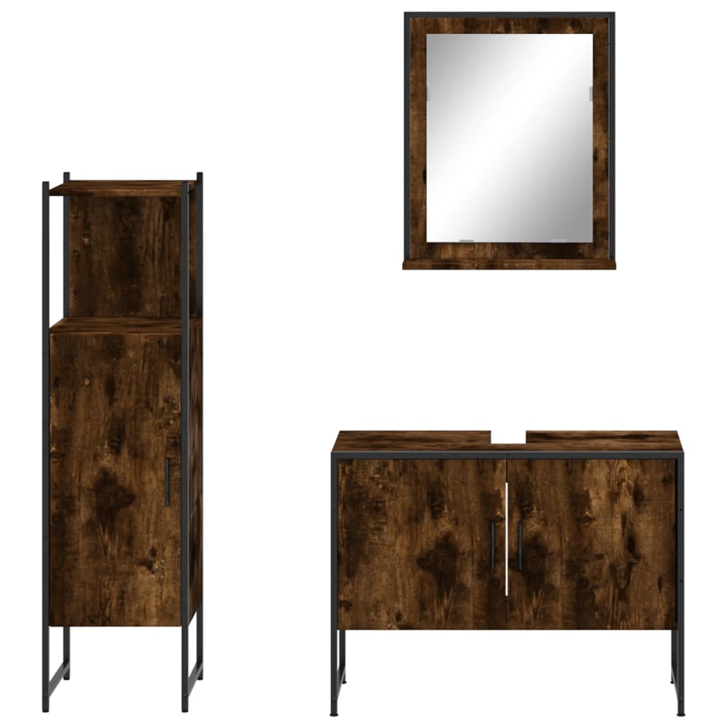 3 Piece Bathroom Cabinet Set Engineered Wood Smoked oak