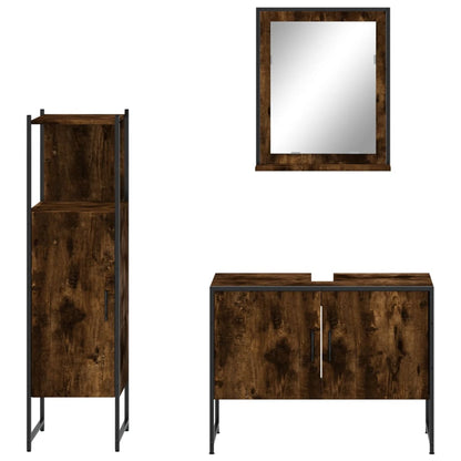 3 Piece Bathroom Cabinet Set Engineered Wood Smoked oak