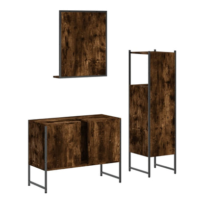 3 Piece Bathroom Cabinet Set Engineered Wood Smoked oak