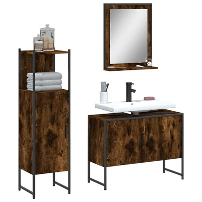 3 Piece Bathroom Cabinet Set Engineered Wood Smoked oak