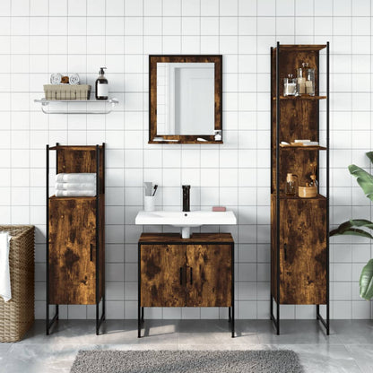 4 Piece Bathroom Cabinet Set Engineered Wood Smoked oak
