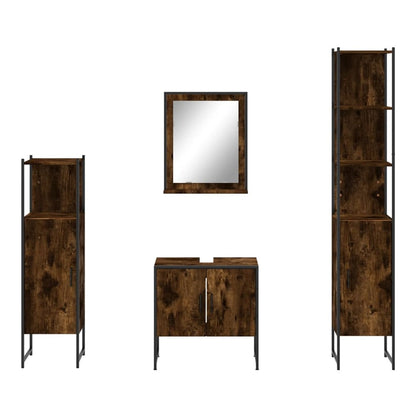 4 Piece Bathroom Cabinet Set Engineered Wood Smoked oak