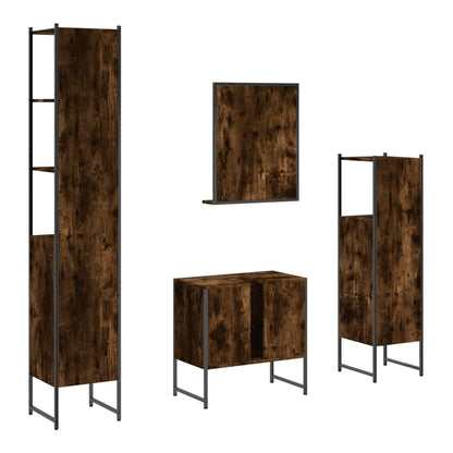 4 Piece Bathroom Cabinet Set Engineered Wood Smoked oak