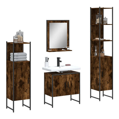 4 Piece Bathroom Cabinet Set Engineered Wood Smoked oak
