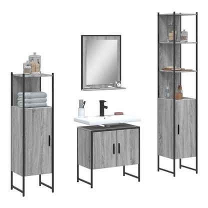4 Piece Bathroom Cabinet Set Engineered Wood Grey sonoma