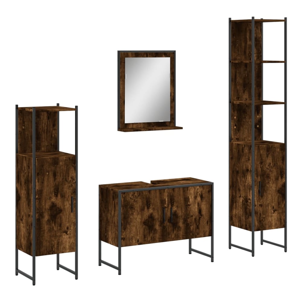 4 Piece Bathroom Cabinet Set Engineered Wood Smoked oak