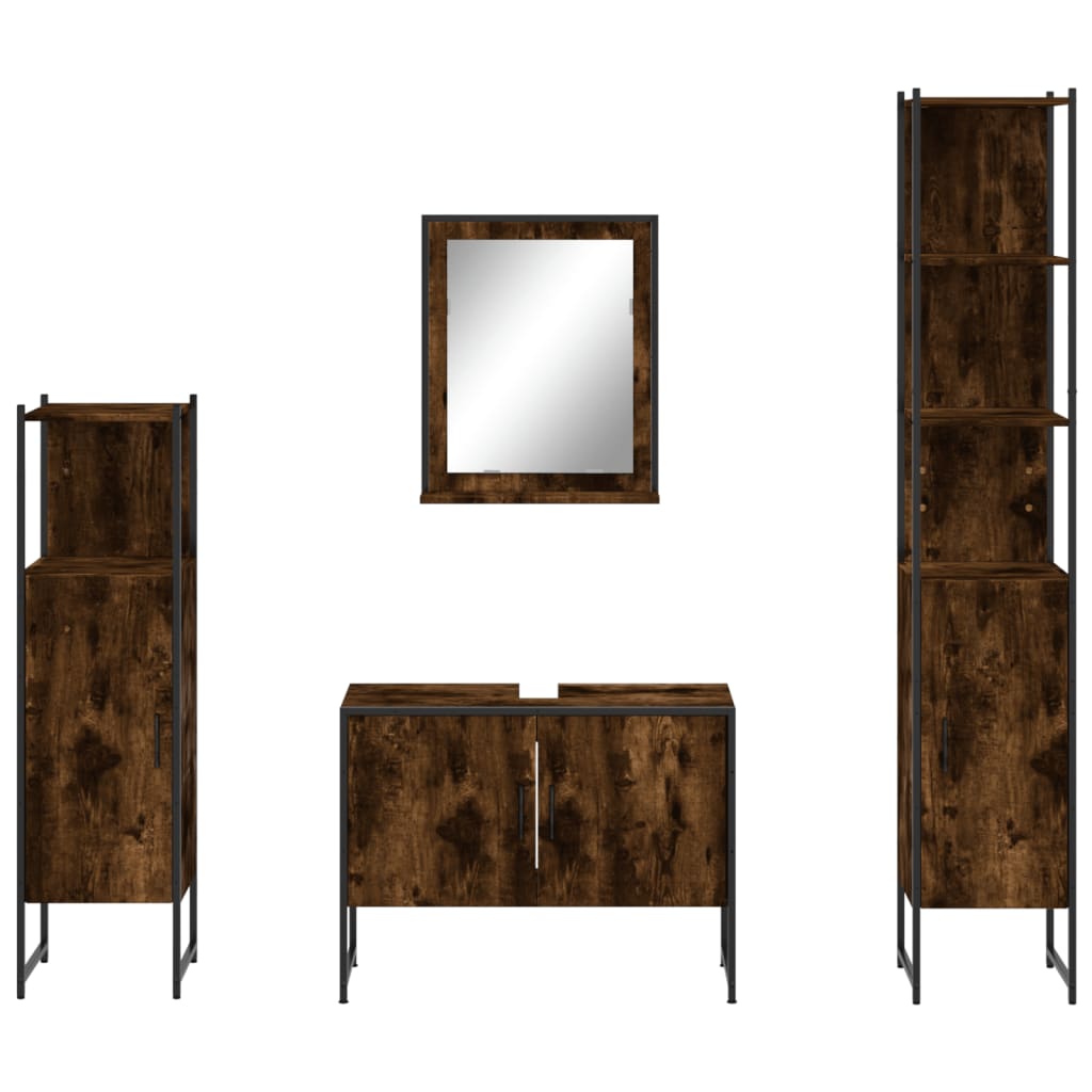 4 Piece Bathroom Cabinet Set Engineered Wood Smoked oak