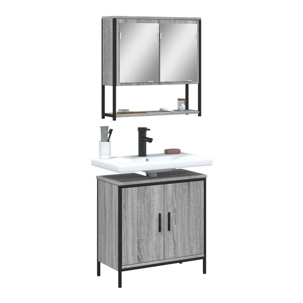 2 Piece Bathroom Furniture Set Engineered Wood Grey sonoma