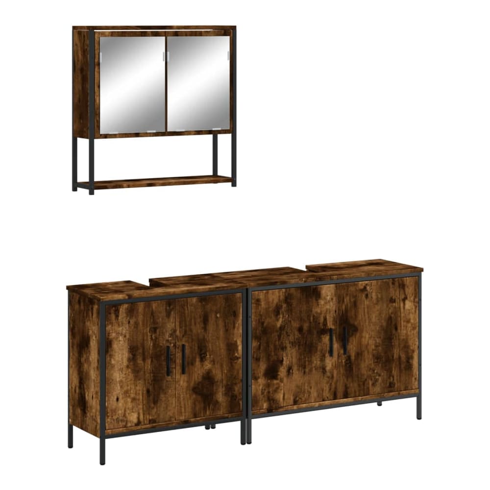 3 Piece Bathroom Furniture Set Engineered Wood Smoked oak