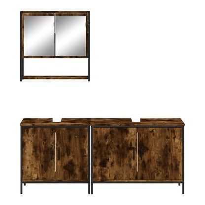 3 Piece Bathroom Furniture Set Engineered Wood Smoked oak