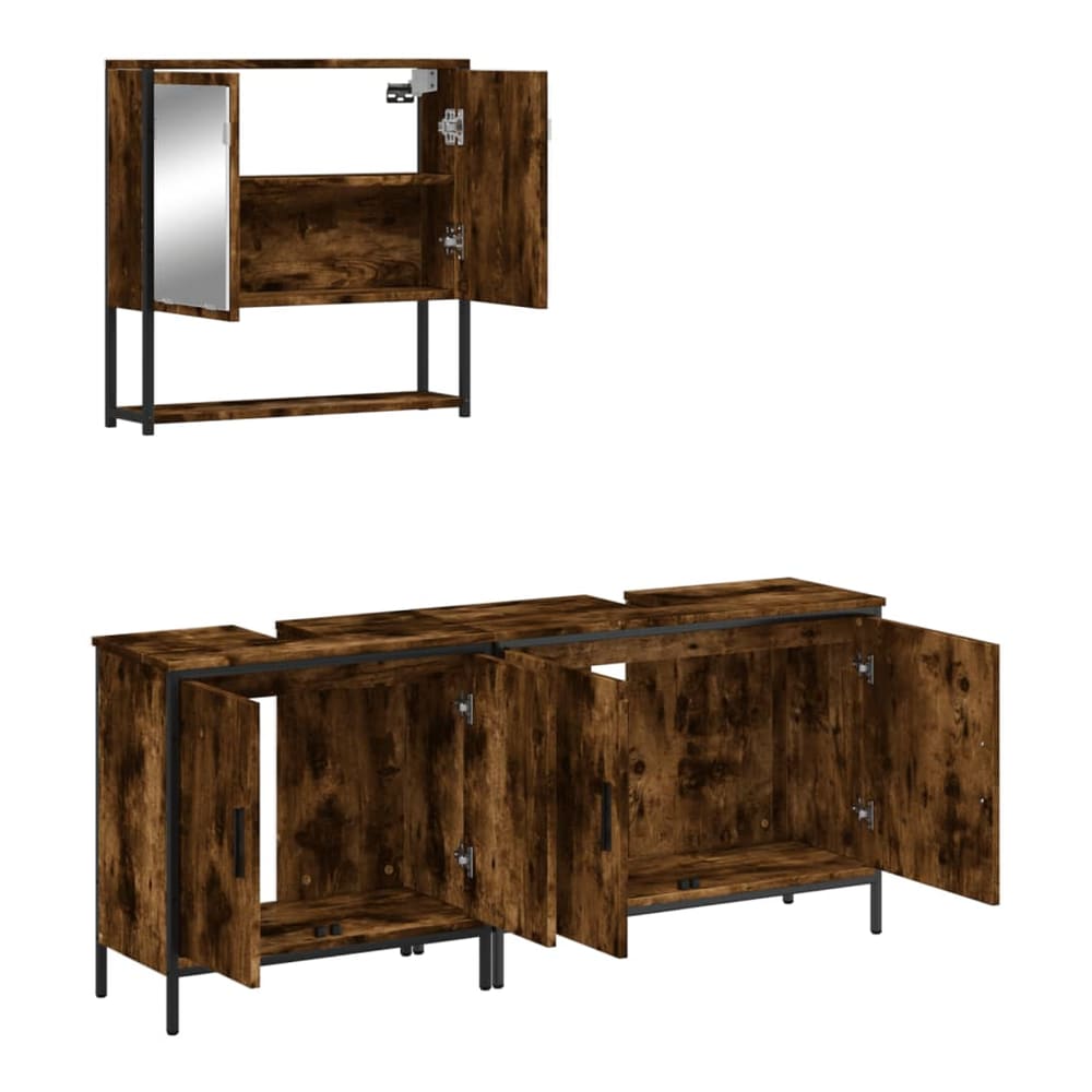 3 Piece Bathroom Furniture Set Engineered Wood Smoked oak