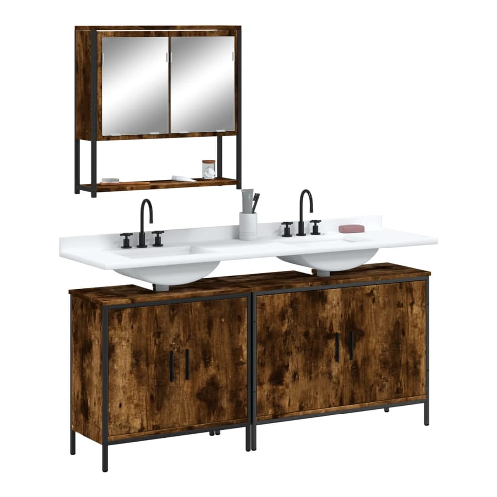 3 Piece Bathroom Furniture Set Engineered Wood Smoked oak