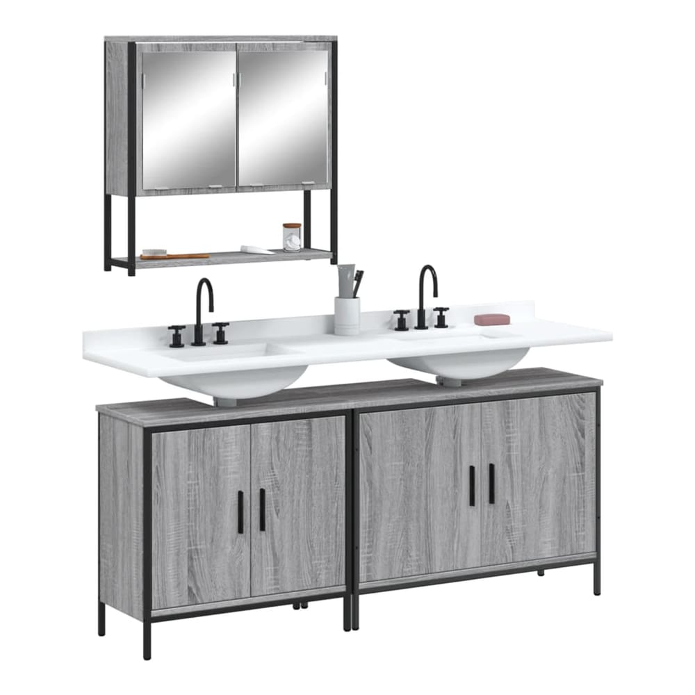 3 Piece Bathroom Furniture Set Engineered Wood Grey sonoma