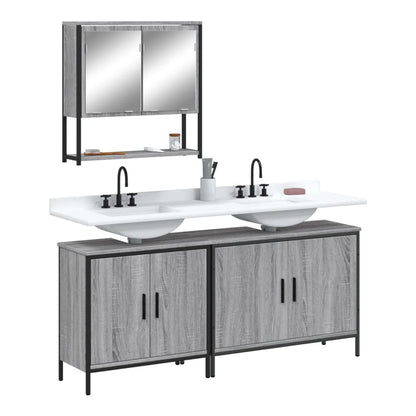 3 Piece Bathroom Furniture Set Engineered Wood Grey sonoma