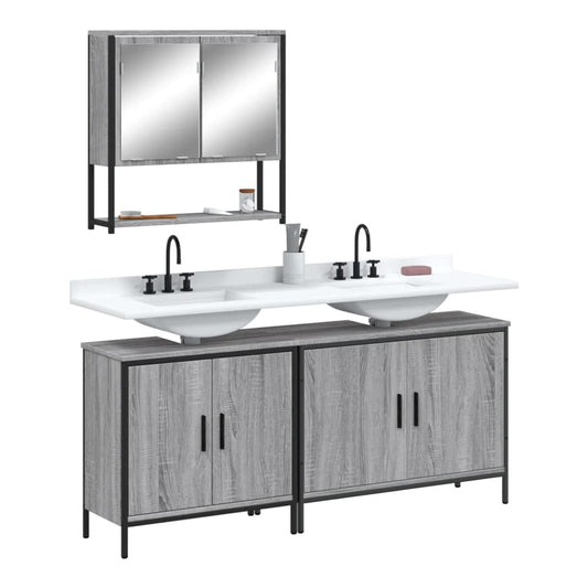 3 Piece Bathroom Furniture Set Engineered Wood Grey sonoma