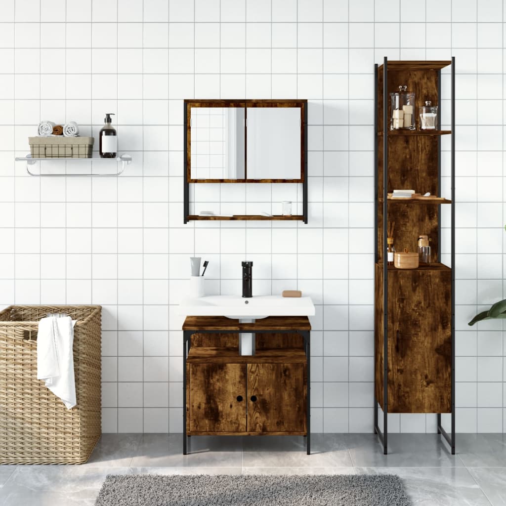 Bathroom Furniture Set 3 pcs Engineered Wood Smoked oak