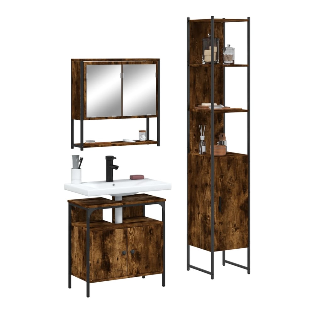 Bathroom Furniture Set 3 pcs Engineered Wood Smoked oak