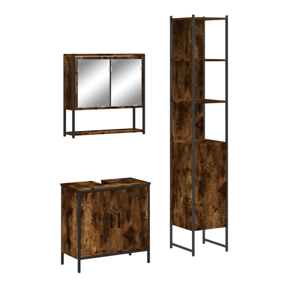 3 Piece Bathroom Furniture Set Engineered Wood Smoked oak