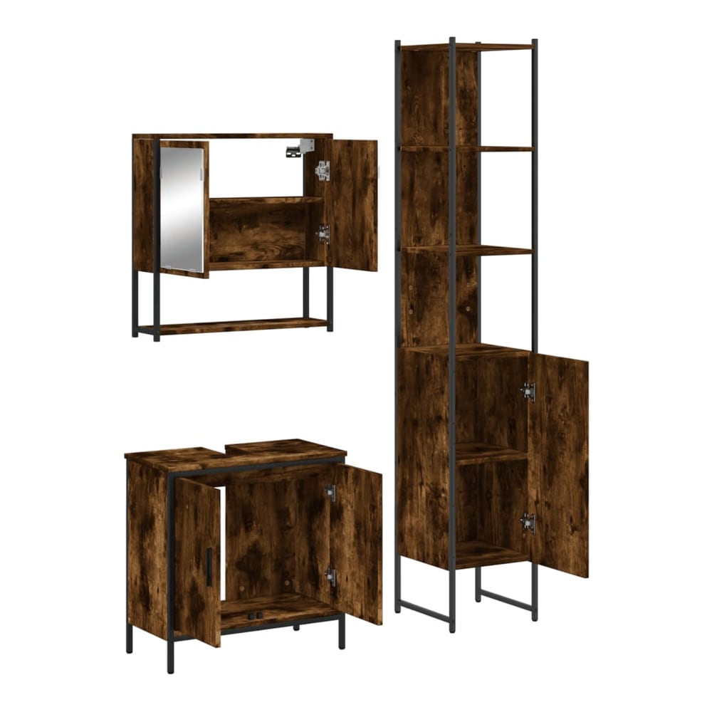 3 Piece Bathroom Furniture Set Engineered Wood Smoked oak