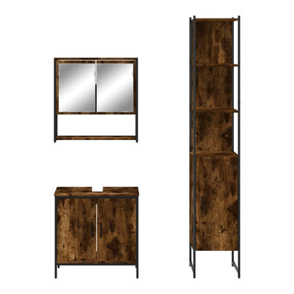 3 Piece Bathroom Furniture Set Engineered Wood Smoked oak
